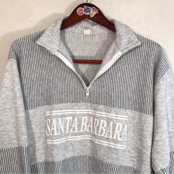 Vintage crew neck collared Santa Barbara pullover sweatshirt partial zip neck - Picture 2 of 8